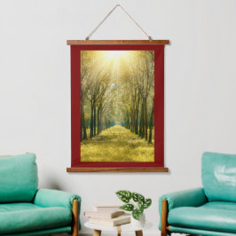 Houten wandtapijt in raamwerk hangend wandkleed