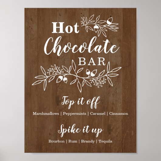 Houten Warme Chocolade Bar Menu Huwelijk Feestje Poster (Voorkant)