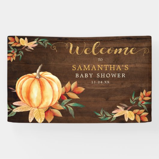 Houten Waterverf Pompoen Baby shower Herfst Welkom Spandoek (Horizontaal)