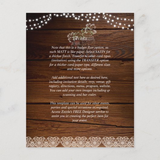 Houten weckpot lantaarns met gipsophila bruiloft d flyer (Achterkant)