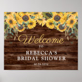 Houten welkomstbord voor bruiloft met zonnebloemen poster (Voorkant)