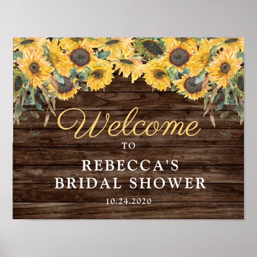 Houten welkomstbord voor bruiloft met zonnebloemen poster (Voorkant)