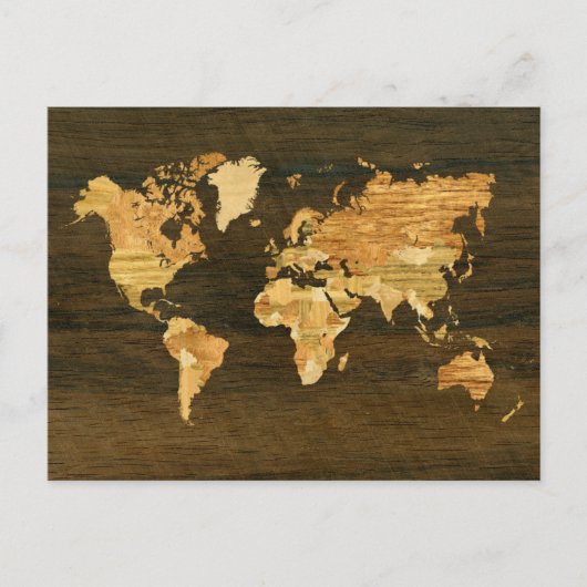 Houten Wereldkaart Briefkaart (Voorkant)