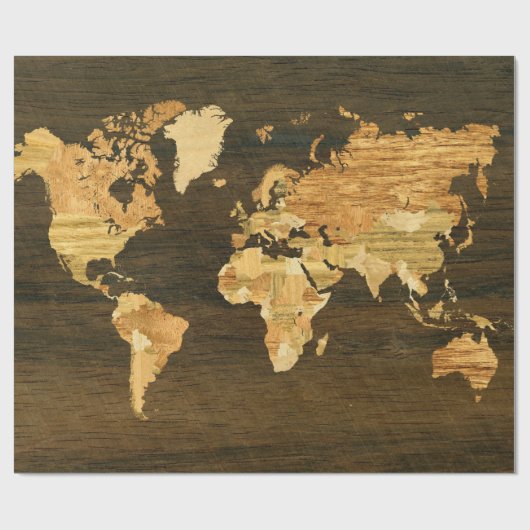 Houten Wereldkaart Cadeaupapier (Vlak)