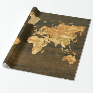 Houten Wereldkaart Cadeaupapier