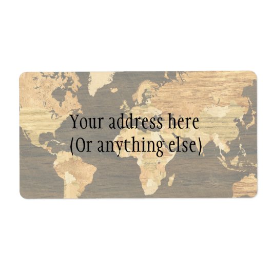 Houten Wereldkaart Etiket (Voorkant)