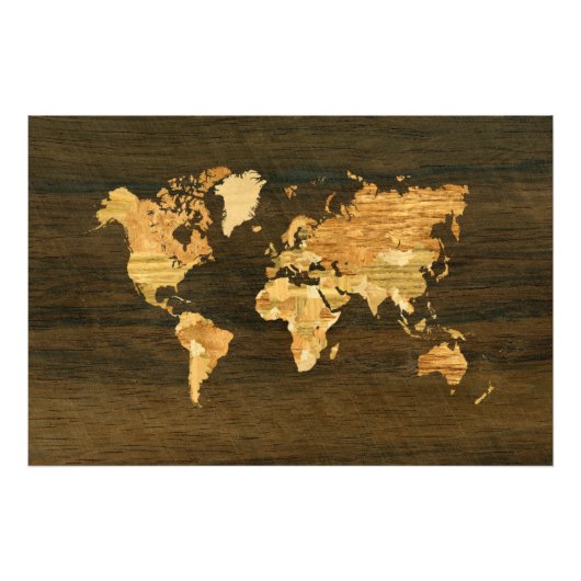 Houten Wereldkaart Foto Afdruk (Voorkant)