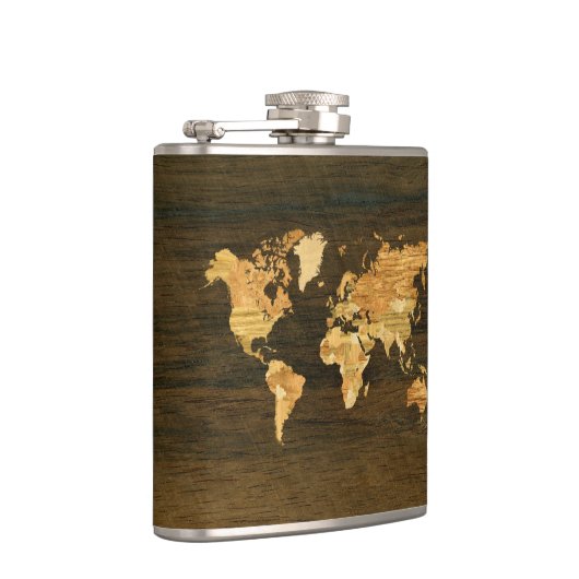 Houten Wereldkaart Heupfles (Rechts)