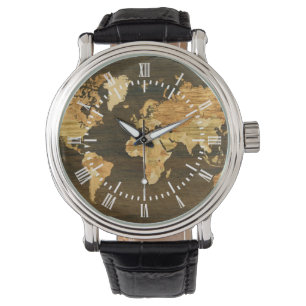 Houten Wereldkaart Horloge