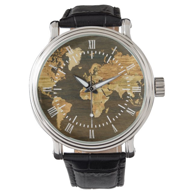 Houten Wereldkaart Horloge (Voorkant)