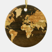 Houten Wereldkaart Keramisch Ornament (Voorkant)