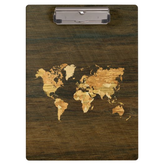 Houten Wereldkaart Klembord (Voorkant)