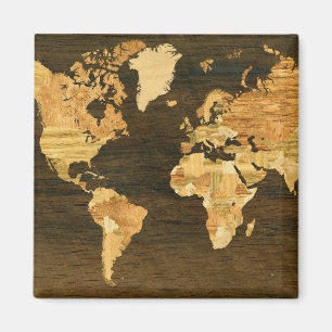 Houten Wereldkaart Magneet