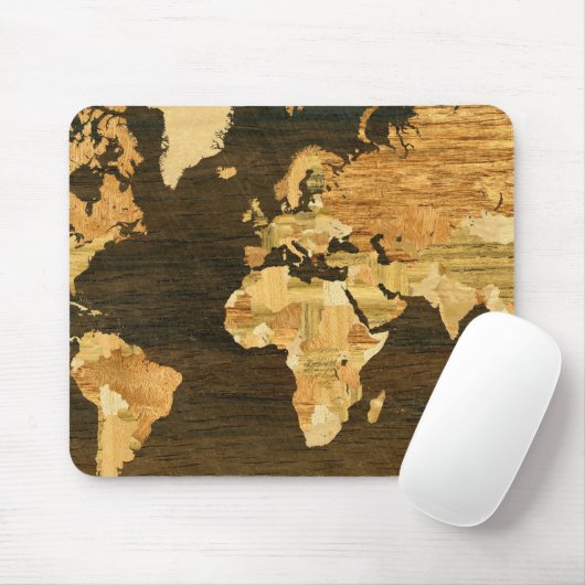 Houten Wereldkaart Muismat (Met muis)