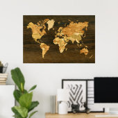 Houten Wereldkaart Poster (Thuiskantoor)