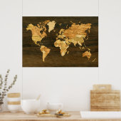Houten Wereldkaart Poster (Keuken)