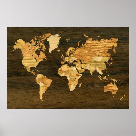 Houten Wereldkaart Poster (Voorkant)