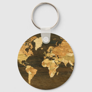 Houten Wereldkaart Sleutelhanger