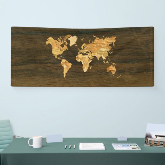 Houten Wereldkaart Spandoek (Beurs)