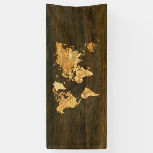 Houten Wereldkaart Spandoek (Verticaal)