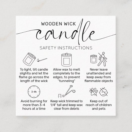 Houten Wick Candle Care Dank u kaart Elegant Vierkante Visitekaartje (Voorkant)