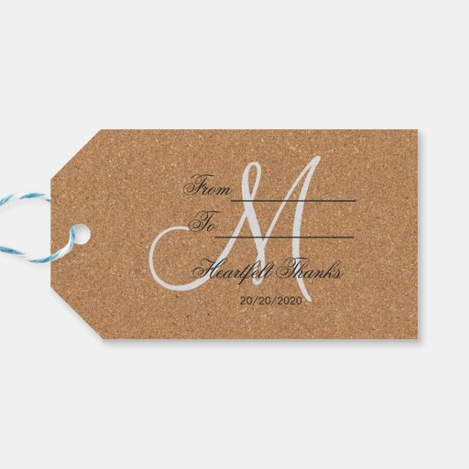 Houten Wijnkurk Trouw Monogram Cadeaulabel (Achterkant Horizontaal)