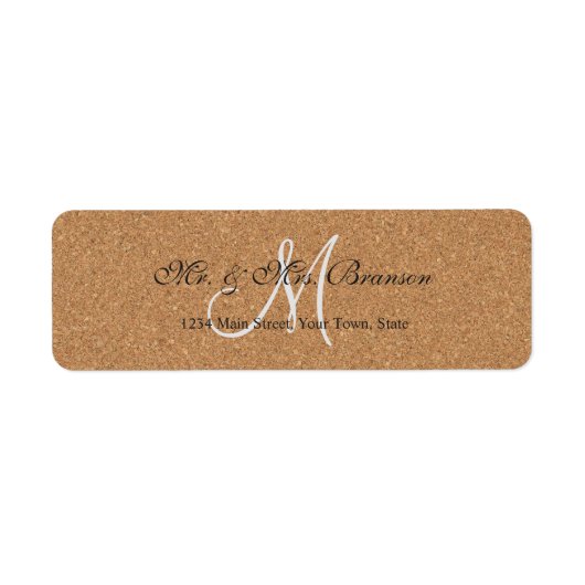 Houten wijnkurk trouwmonogram etiket (Voorkant)