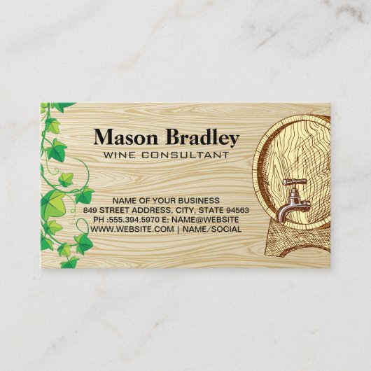 Houten wijnvat | Wijnranken Visitekaartje (Voorkant)