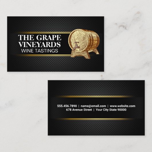 Houten wijnvat | Zwart koolstofvezelpatroon Visitekaartje (Voorkant / Achterkant)