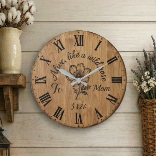 Houten Wilde Roos Wandklok voor Moeder