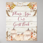 Houten Witte Crème Pompoen Gelieve Onze Gast Te On Poster (Voorkant)