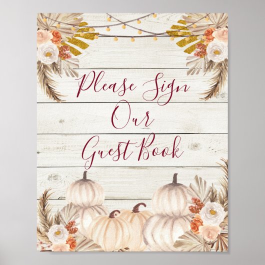 Houten Witte Crème Pompoen Gelieve Onze Gast Te On Poster (Voorkant)