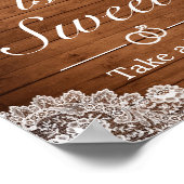 Houten & Witte Kant Bruiloft Favor Teken Poster (Hoek)