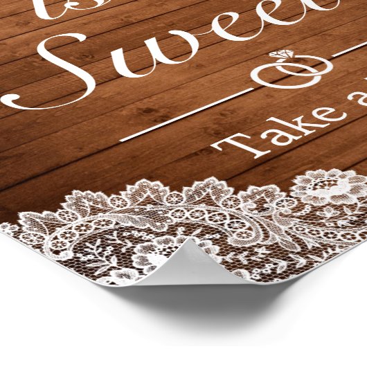 Houten & Witte Kant Bruiloft Favor Teken Poster (Hoek)