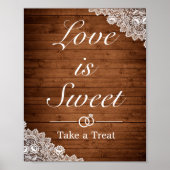 Houten & Witte Kant Bruiloft Favor Teken Poster (Voorkant)