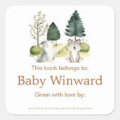 Houten Wolf Baby Shower-boekenlegger Vierkante Sticker (Voorkant)
