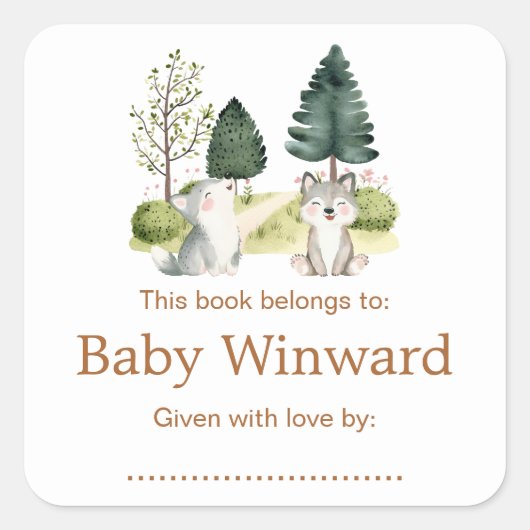 Houten Wolf Baby Shower-boekenlegger Vierkante Sticker (Voorkant)