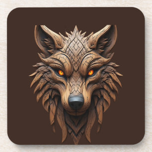 Houten wolfskunstsnijwerk met geometrische patrone bier onderzetter