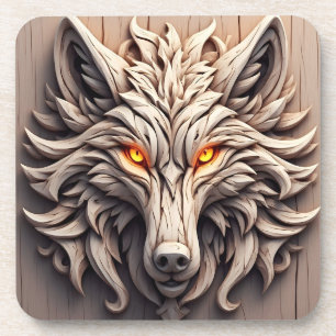 Houten wolfskunstsnijwerk met geometrische patrone bier onderzetter