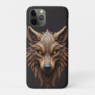 Houten wolfskunstsnijwerk met geometrische patrone Case-Mate iPhone case