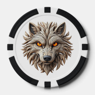 Houten wolfskunstsnijwerk met geometrische patrone poker chips