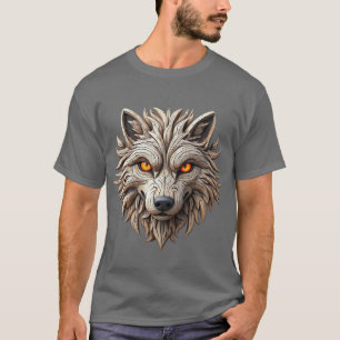 Houten wolfskunstsnijwerk met geometrische patrone t-shirt