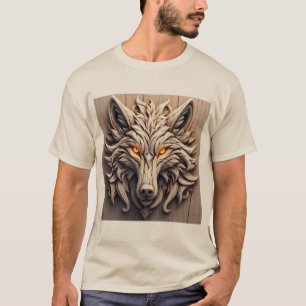 Houten wolfskunstsnijwerk met geometrische patrone t-shirt