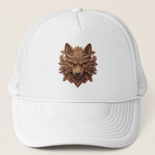 Houten wolfskunstsnijwerk met geometrische patrone trucker pet