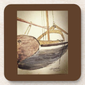 Houten Zeilboot Schets - Harde Plastic Onderzetter (Voorkant)
