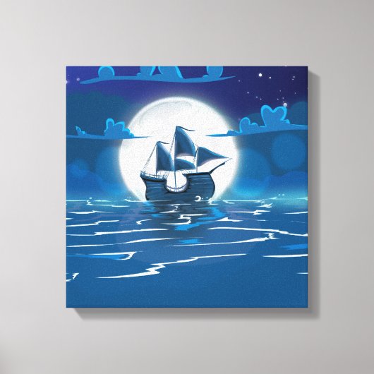 Houten zeilschip reis bij het maanlicht canvas afdruk (Voorkant)