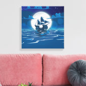 Houten zeilschip reis bij het maanlicht canvas afdruk (Insitu (Woonkamer))