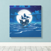 Houten zeilschip reis bij het maanlicht canvas afdruk (Insitu (Houten vloer))