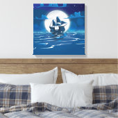 Houten zeilschip reis bij het maanlicht canvas afdruk (Insitu (Slaapkamer))