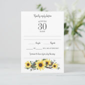 Houten Zonnebloem Aquarel Reactie RSVP Kaartje (Staand voorkant)